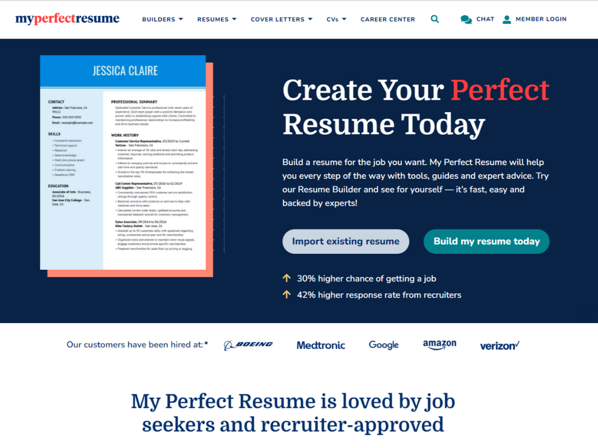 माय परफेक्ट रिज्यूमे (MyPerfectResume) Free AI Resume and CV maker Tool