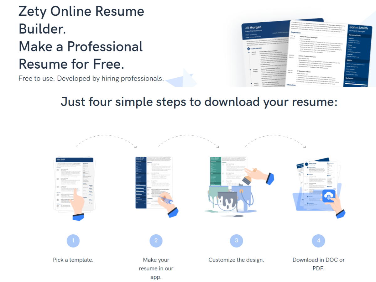 ज़ेटी (Zety Resume Builder) free AI resume maker